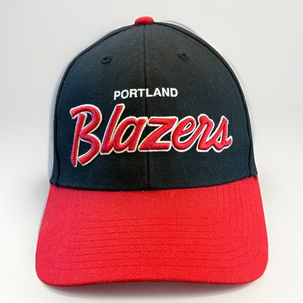 47 Brand Mens Black Red NBA Portland Blazers Scripted Adjustable Snapback Hat